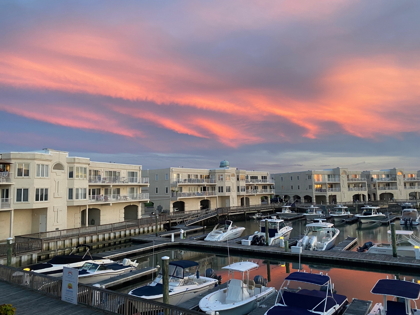 Sunset over Commodore Bay Marina